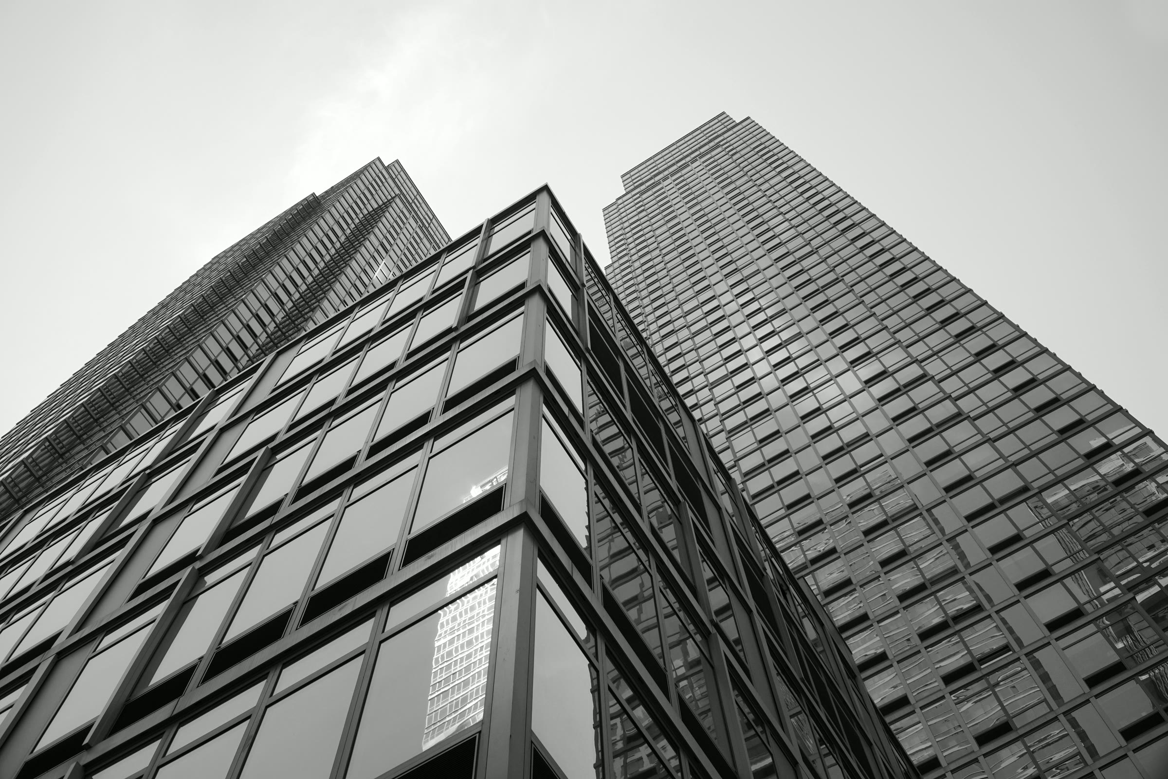 Modern office building with blue glass windows